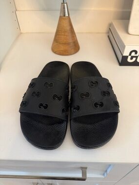 Gucci Black GG Embossed Slide Sandals